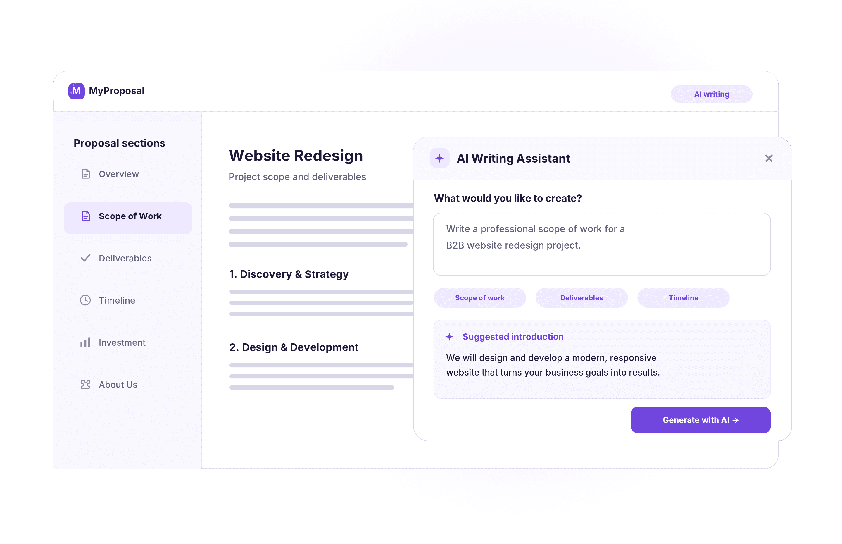 MyProposal AI-assisted proposal writing preview